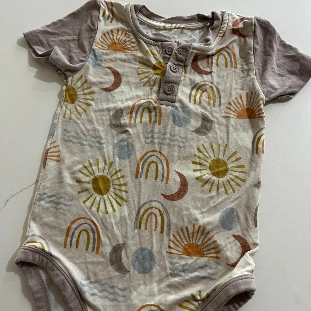 Little Sleepies Play Baby Bamboo Outfit Rainbow Sun Moon Print 12-18 Months